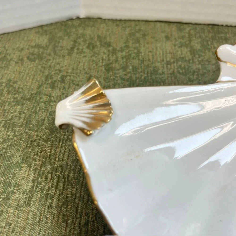 Vintage Porcelain Shell Dish Blue Jasperware Cherub Cameo Gold‎ Trim 6998 9 Inch